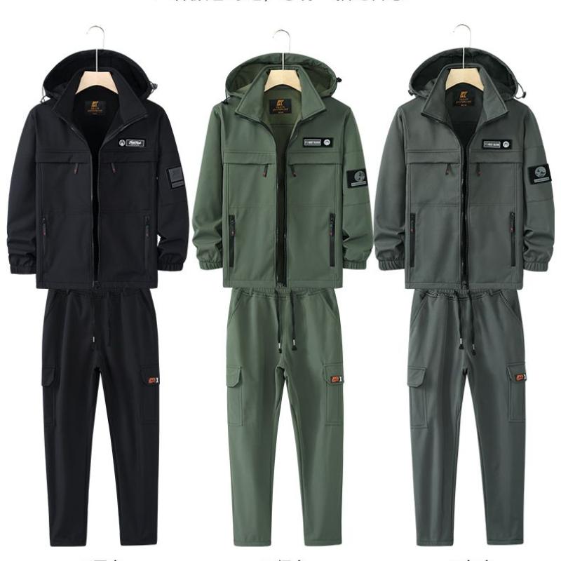 Herren Winddicht und Wasserdicht Winter Plus Samt Verdickter Anzug Bergsteigeranzug Warm Outdoor Overall Werkzeugjacke