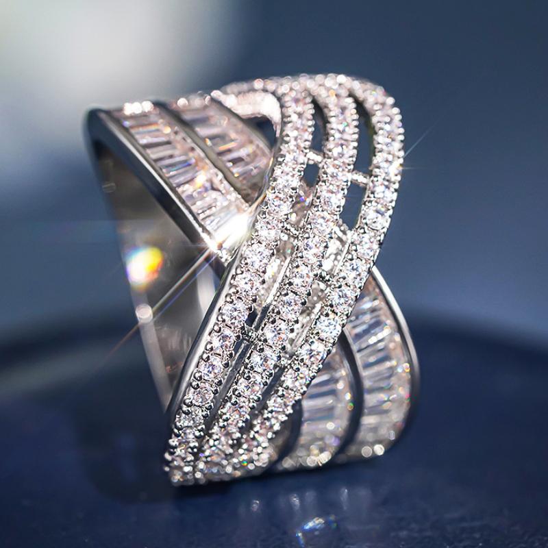 Fashion Luxury Cross Ring Women Brilliant Cubic Zirconia Silver Color Finger Accessories for Daily Party Gorgeous Jewelry