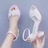 Women White Silk High Heels Summer Peep Toe Buckle Strap Bridal Wedding Dress Sandals