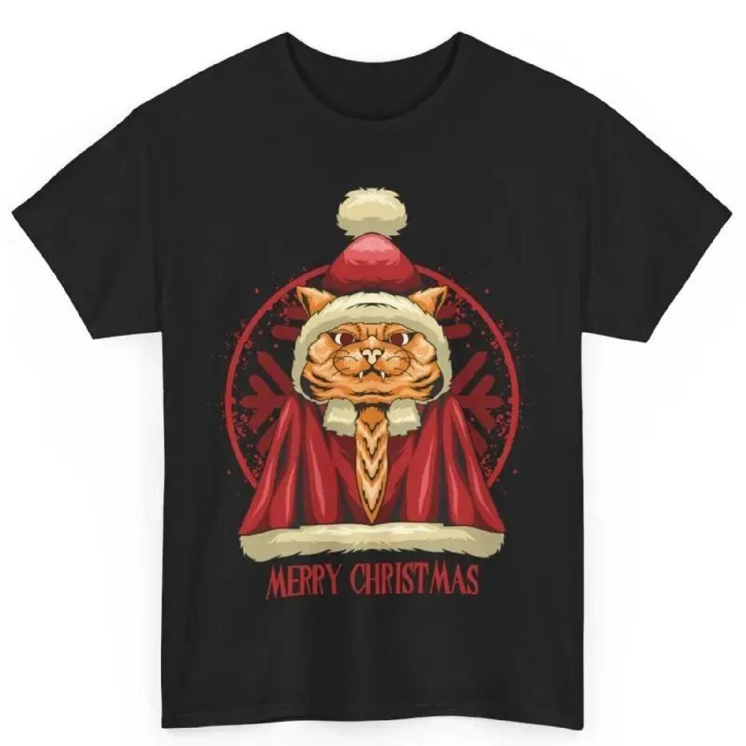 

Funny Angry Cat Merry Christmas Cotton T Shirt S For Owners XXXXXL