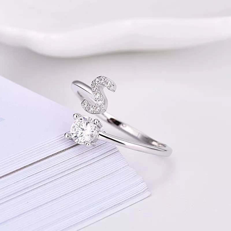 Shining 26 Letters Adjustable Rings Initial A-Z Alphabet Opening Ring For Women Charm Jewelry Gift