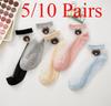5 /10 Pairs Women Socks Summer Cartoon Socks Bear Colorful No Show Socks Soft Silk Thin Transparent Kawaii Girls Female Ankle Socks