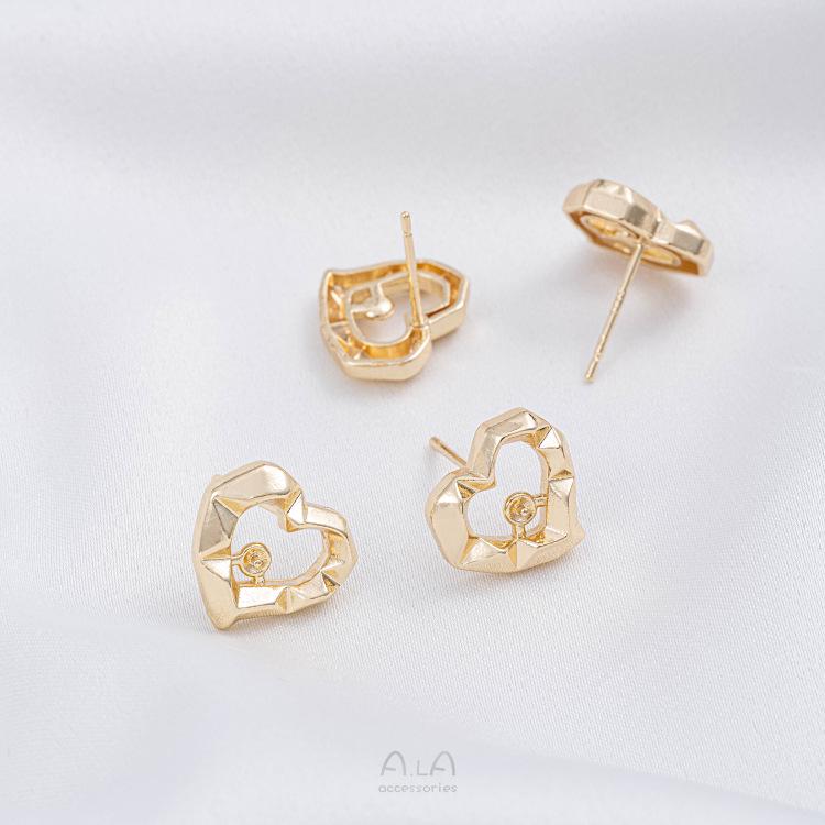 14K Gold-Filled Diamond-Cut Heart Frame Pearl Stud Earrings with 925 Silver Pin