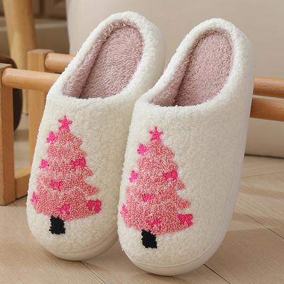 Fashion Christmas Fashion Women Slip On Platform House Slippers Casual Men Couples Printing Plus Size Shoes for Women Cotton Warm Shoes