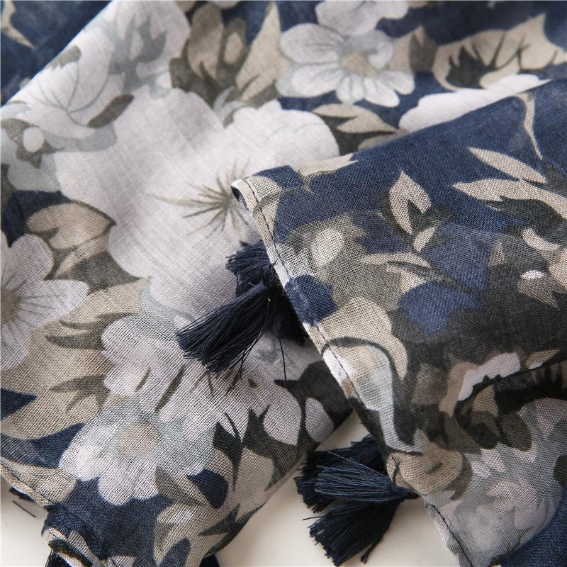 Women Autumn Navy Blue Abstract Floral Viscose Shawl Scarf High Quality Print Wrap Pashmina Snood Bufandas Muslim Hijab 180*90Cm