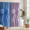 Sky Blue & Pink Satin Bow Shower Curtain - Elegant Vertical Panels,12 Hooks, Machine Washable, Sophisticated Bathroom Decor