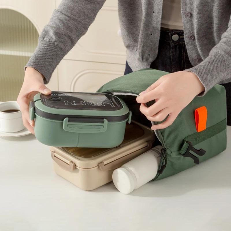 Fashionable and simple insulated bag, office worker, large capacity lunch box bag, student hand carrying bento bag.