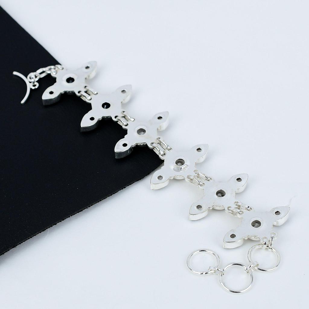 Pulsera de plata de ley 925 hecha a mano con piedras preciosas de topacio blanco para regalar: pulsera de plata con piedras preciosas de topacio blanco y cadena ajustable