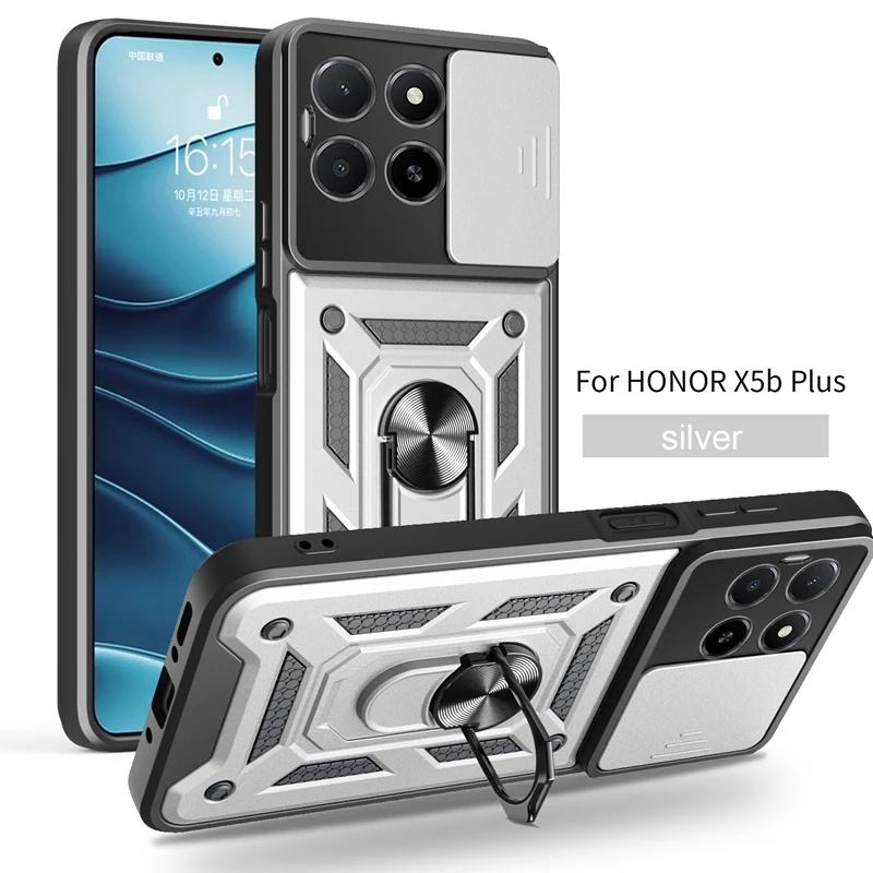 For Honor X5b Plus 4G Case Car Magnetic Ring Holder Slide Camera Armor Shockproof For Honor X5b / X5b Plus