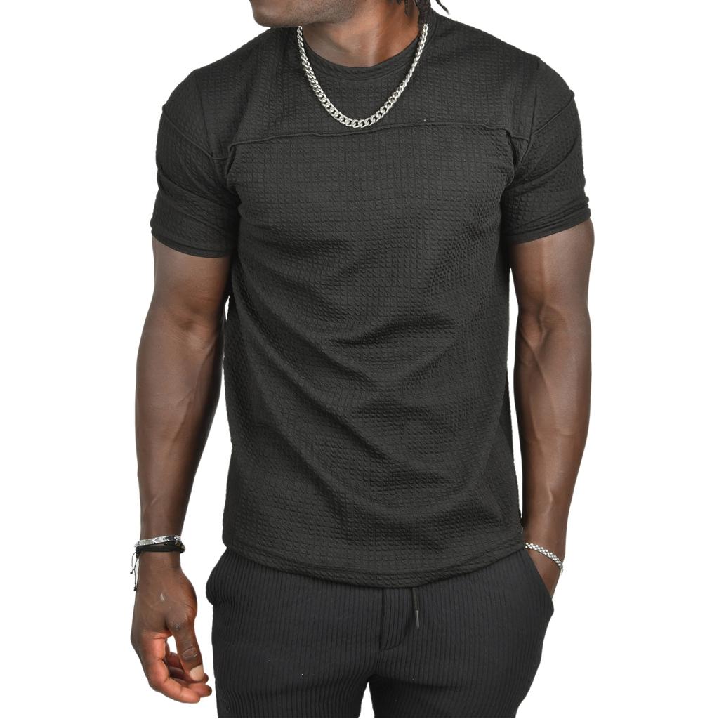 DeepSEA Front Pleated Embossed Dot Patterned Waffle Fabric T-Shirt 2403207