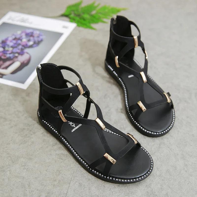 Flat Sandals Women Summer Fashionable Versatile Soft-Soled Comfortable and Lightweight Slip-On Shoes Open Toe Toe Roman Style