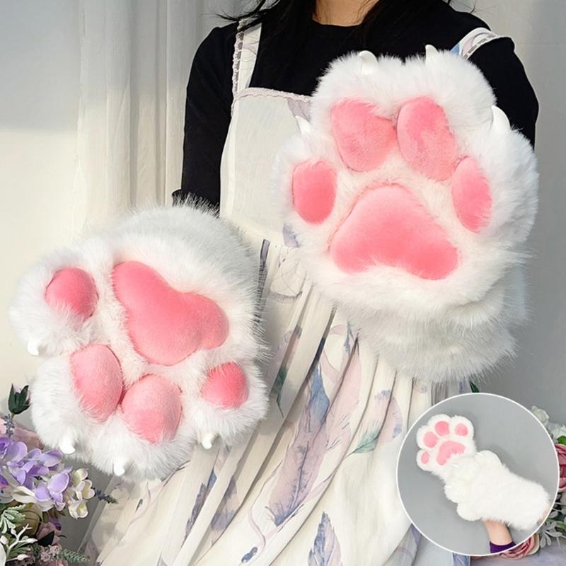 Furry Cats Paws Gloves Cosplay Costume Gloves for Women Girl Warmth Comfort Soft Plush Fursuit Gloves Anime Armwear