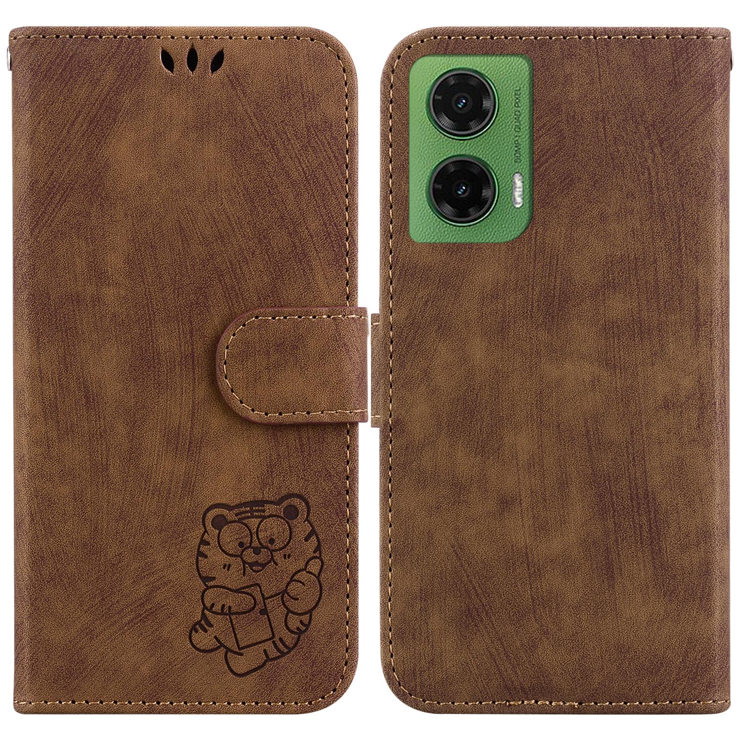 

For Motorola Moto G35 5G Wallet Case Tiger Imprint Leather Shockproof Phone Cover A