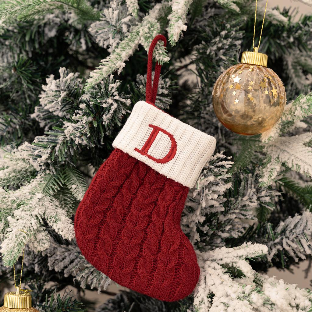 Letters Christmas Stocking New Knitting Christmas Tree Pendant Decorations For Home Xmas Gift Snowflake Alphabet Christmas Socks