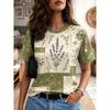 Women's Patchwork Lavender Floral Round Neck T-Shirt, Short Sleeve Casual Tops Green Vintage Daily Wear for Spring Summer