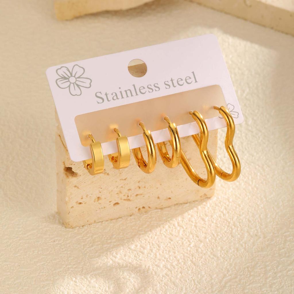 Dreiteiliges Set Ohrstecker für Damen, Hohl, Schleife, Blume, Herz, Edelstahl, Ohrstecker-Set, Großhandel Schmuck Geschenk