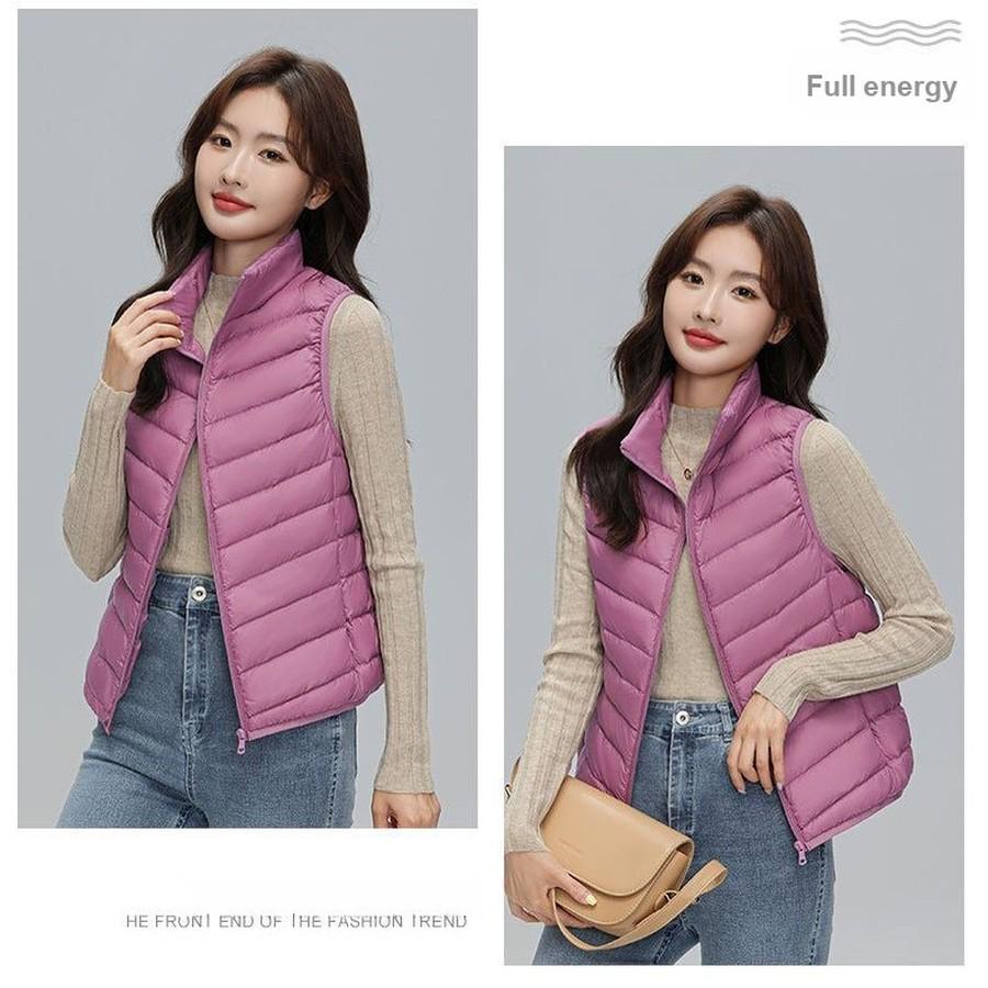 Women's Wool Puffer Vest with Stand Collar for Winter Cold Weather
