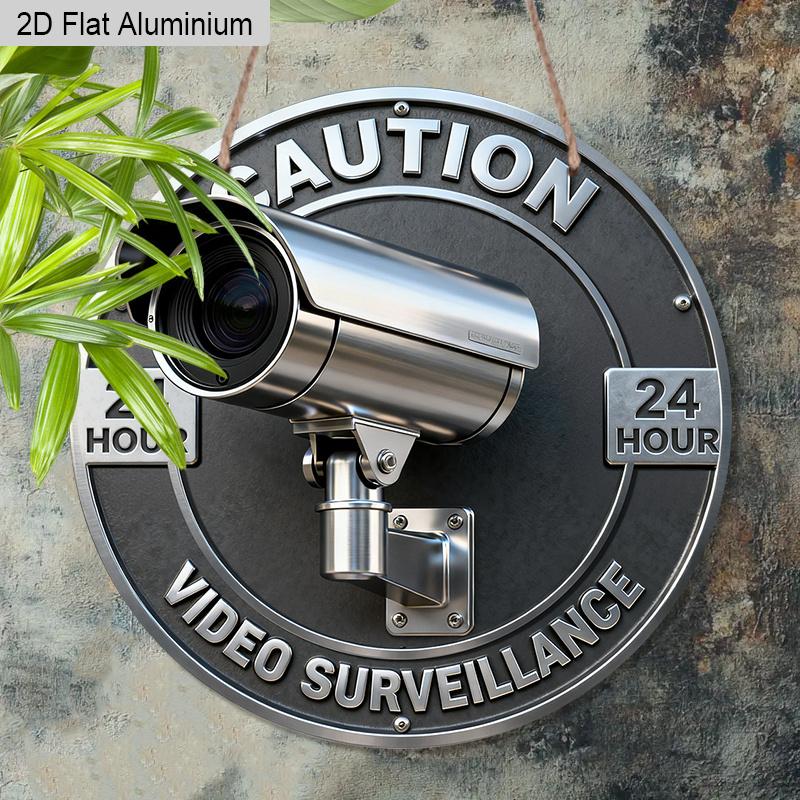 2D Flat Aluminium CAUTION Sign - Vintage Decorative Sign & Plaque with Security Camera Pattern - Ideal for Wall Decoration - No Electricity Needed