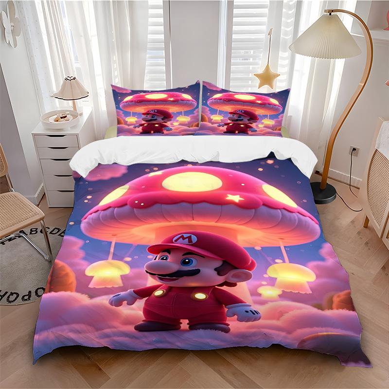 3pcs Mushroom, Mario Cover Set, 1 Cover + 2 Pillowcases (No Insert), Bedding for All Seasons, Bedding,Bedroom Decor yy250922002