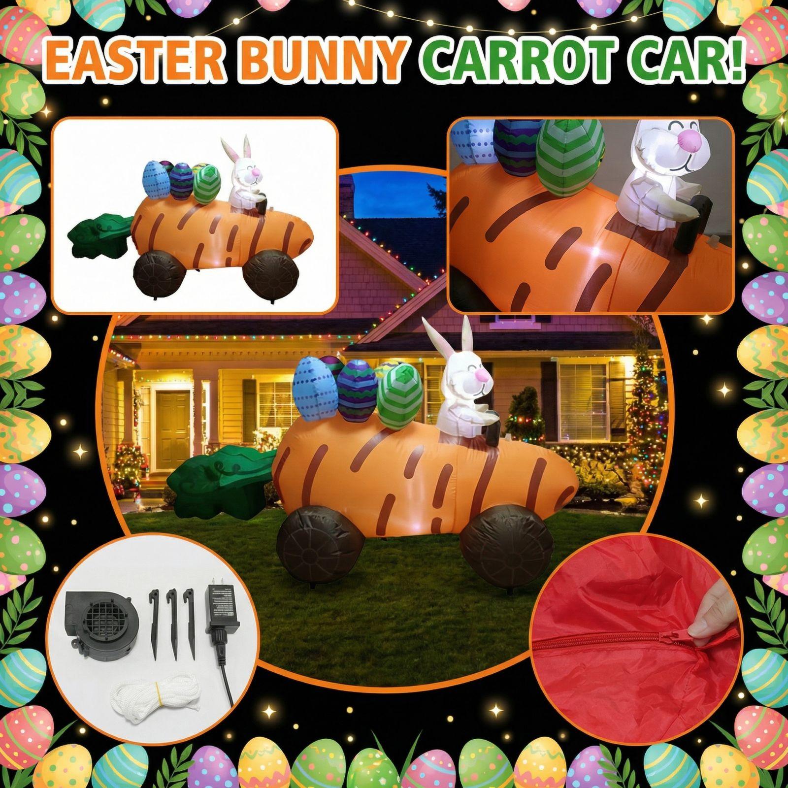 

Easter Inflatable Carrot Car Egg LED Light-Up Decorations For Garden Parties One Size