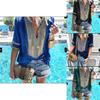 Stunning Womens Vintage Striped V Neck Loose Shirt Tops Half Sleeve Boho Blouse Plus Size