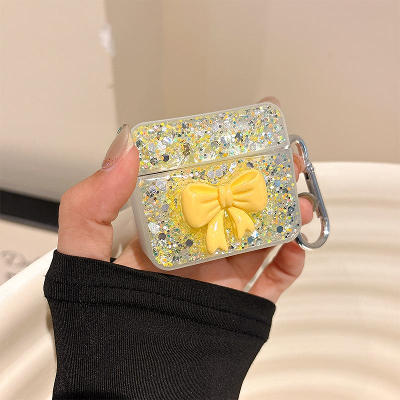 Applicable To Apple Airpods3/4 Generation Epoxy Glitter Bow Bluetooth Headset Cover Airpodspro Protective Case