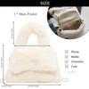 Fluffy faux fur handbag with pearl strap, white tote bag, elegant design, cute, perfect for women, weddings