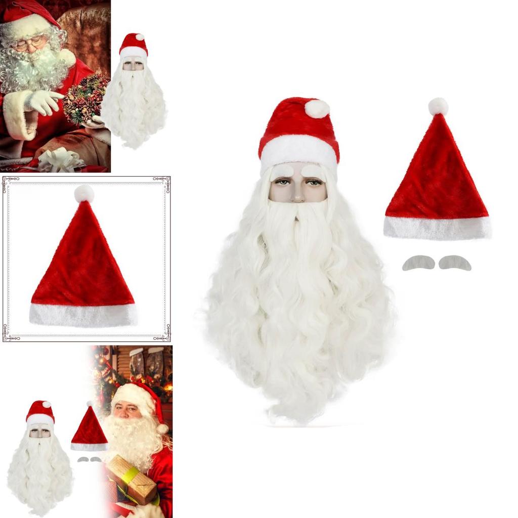 Christmas Santa Wig And Beard Set For Men With Long White Hair For Holiday Party Costumes
