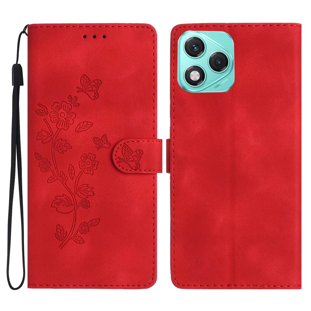 For Honor 400 Lite 5G Case Leather Imprinted Flower Phone Cover Wallet with Wrist Strap