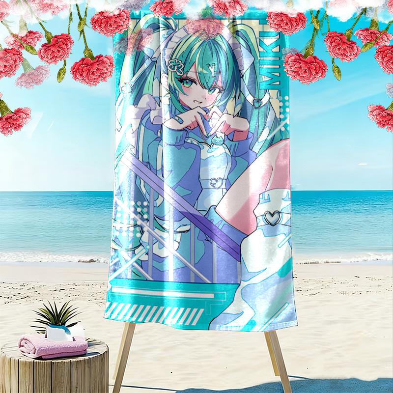 Anime Miku Print Beach Towel, Large Soft Quick Dry Towel for Beach Camping Swimming