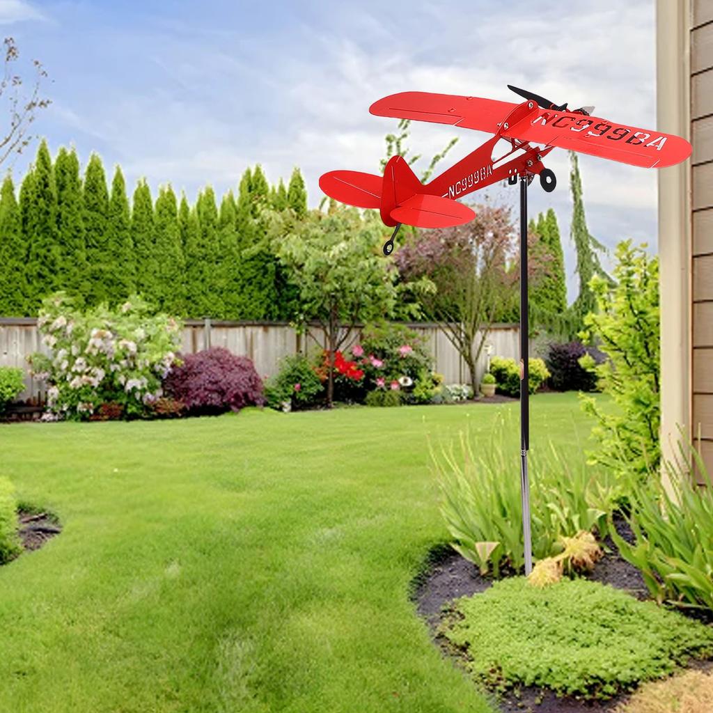 Airplane Wthervane, 10.6 Inch Iron Metal Wind Sculpture for Farm Lawn Yard Garden Ornaments