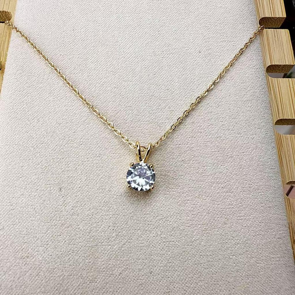 Gold-Plated Classic Four-Prong Zircon Diamond Necklace - Versatile Women's Collarbone Chain