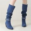 Fashion New Solid Color Comfortable Fashion Knee-high Fashion Ankle Strap Buckle Boots Round Head Square Heels Increase Winter High Boot