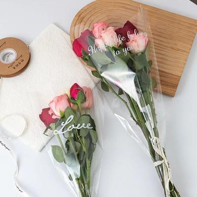 50Pcs Transparent Flower Packaging Bag Waterproof Plastic Bag Wrapping Paper Package Supplies Trapezoidal