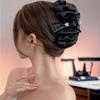 Luxury Black Satin Feather Bubble Claw Clip for Women - Diamond Accent Hair Accessory