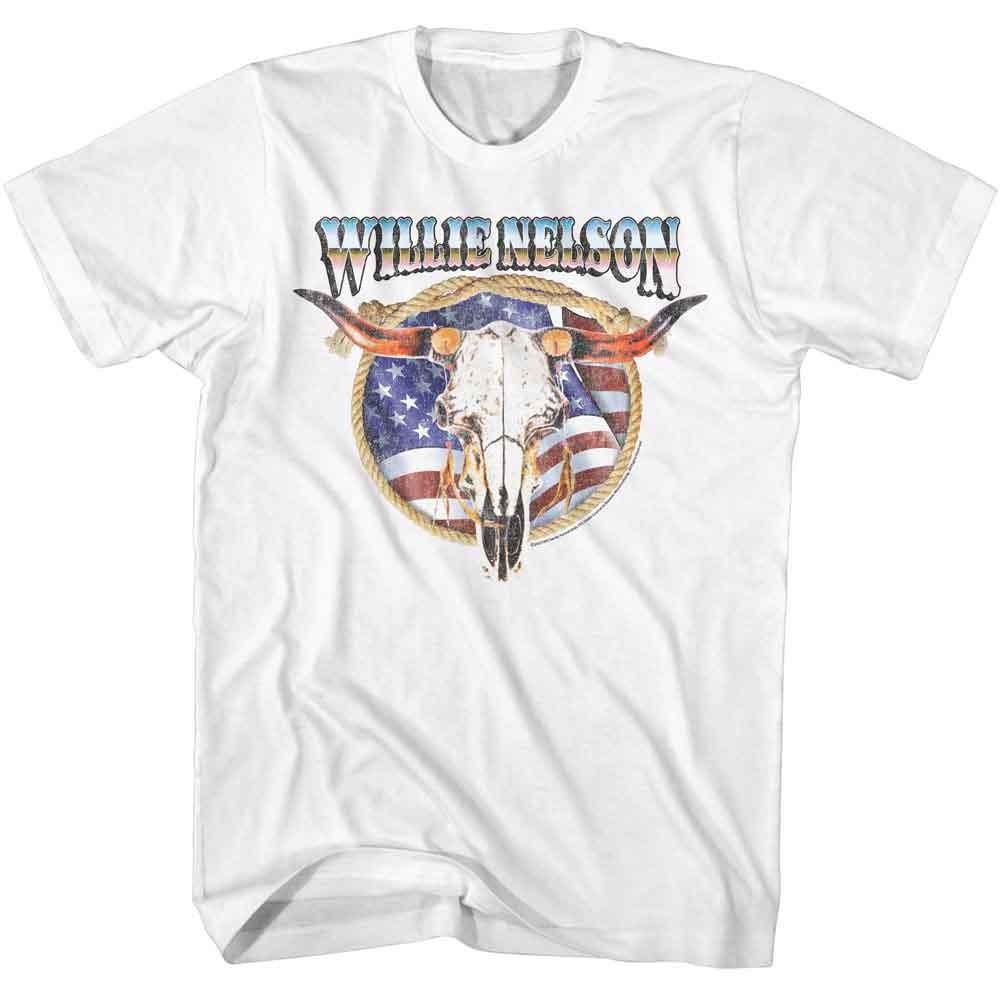Willie Nelson Cow Skull And Lasso White Music T-shirt Tops Tees Men's Women's Unisex