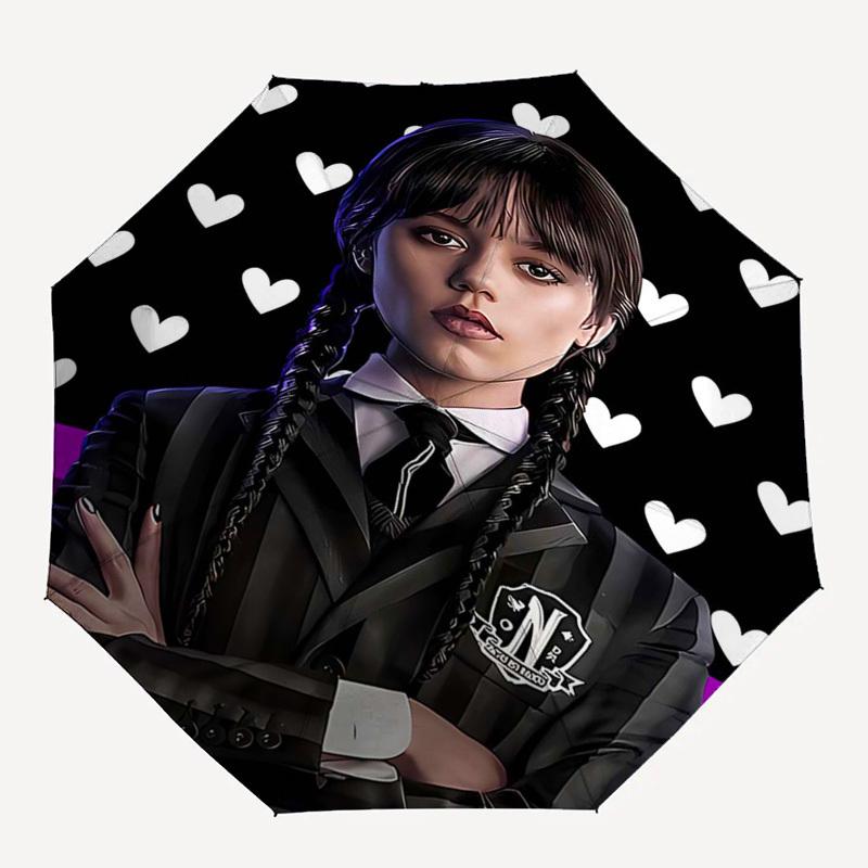 Wednesday Addams Themed Automatic Opening and Closing Umbrella, Compact Travel Umbrella, Lightweight and Portable, Suitable for Beach Commut
