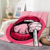 Artistic P-Pop Art Lips with Strawberry Throw Lightweight 240g Flannel Blanket Soft Skin-friendly for Summer Cooling