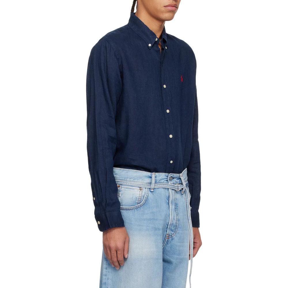 Polo Ralph Lauren Logo Polo Bouton Chemise Manches Longues Homme chemises Bleu Marine 710966292006