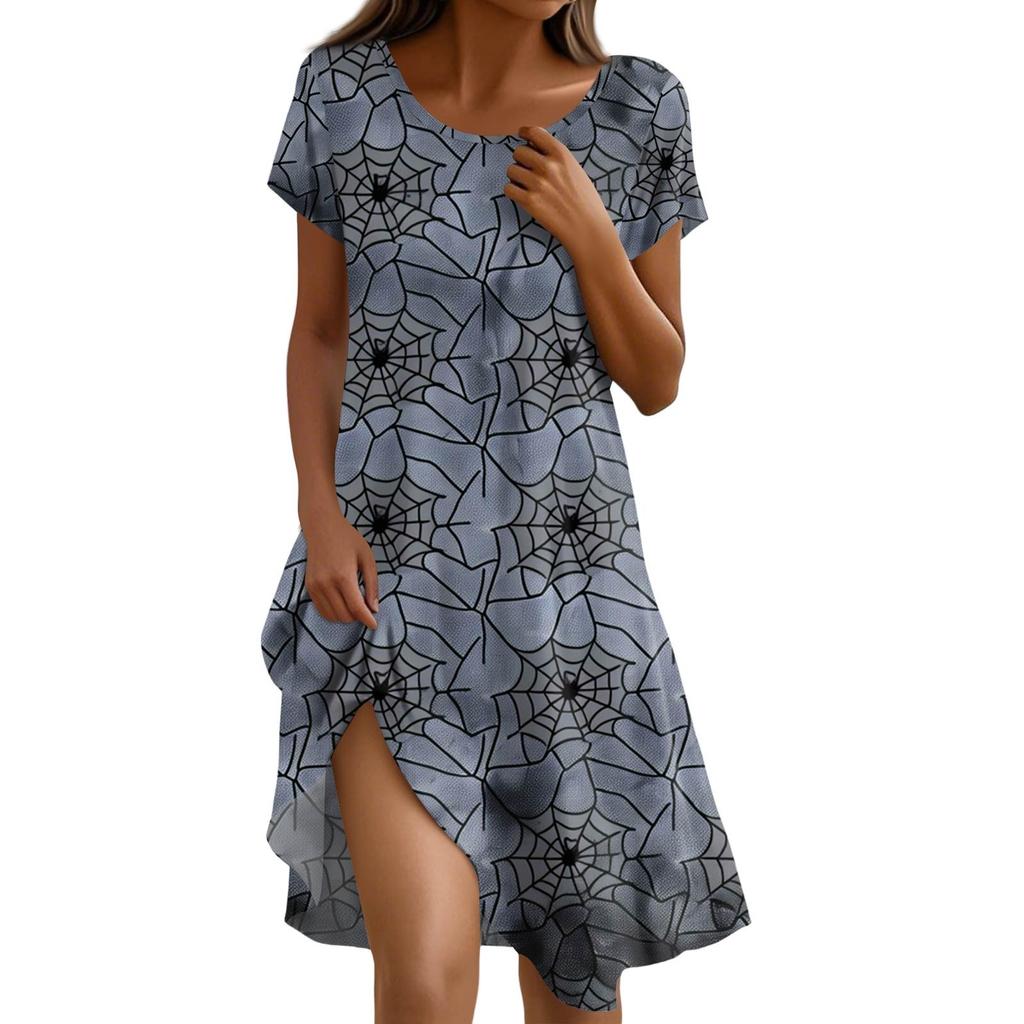 Short Sleeve Dress For Women Casual Loose Fit Summer Sundress  Print Dress With Pockets