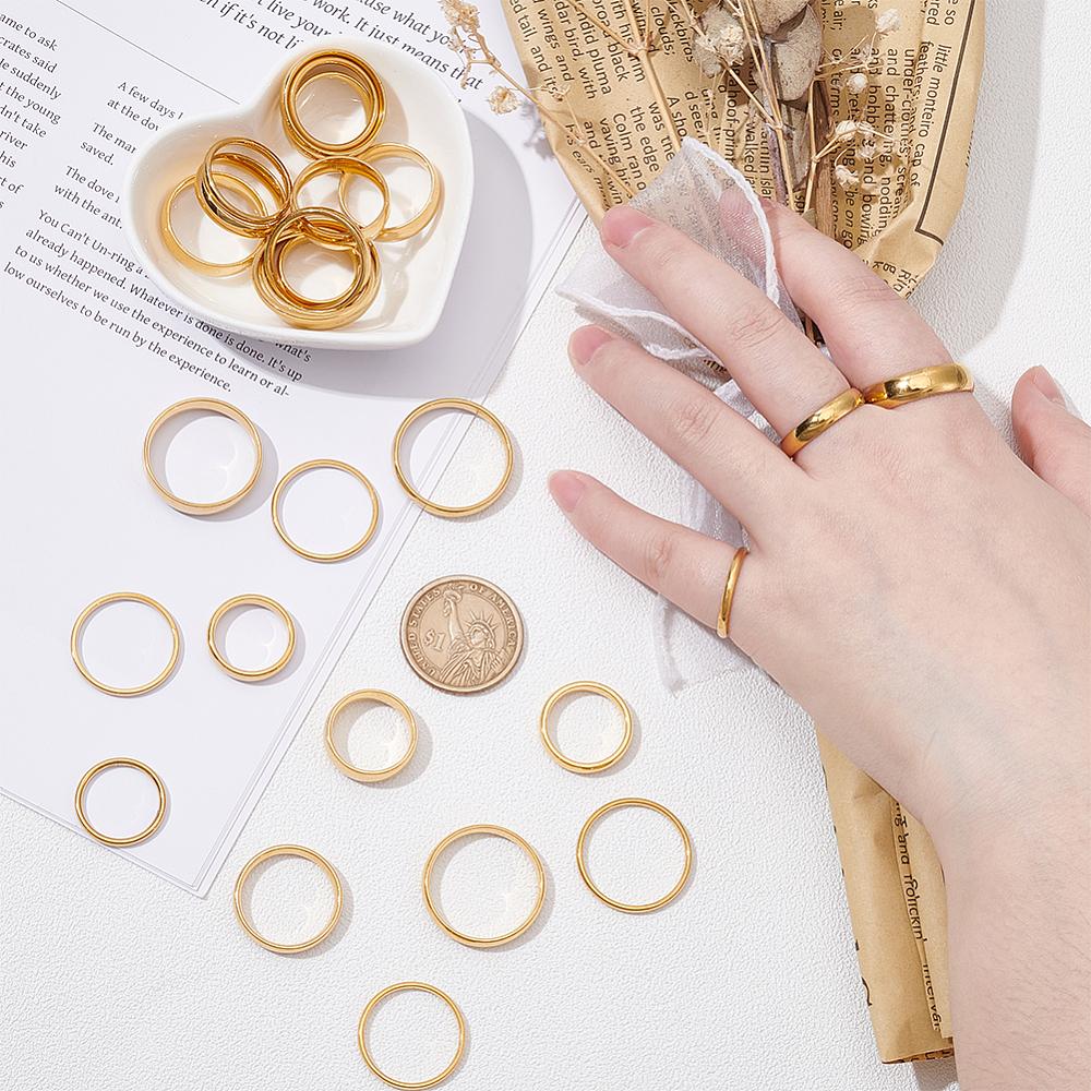 27Pcs 27 Style Stainless Steel Finger Rings for Women, Golden, 2~6mm, Inner Diameter: 15.5~22.9mm, 1pc/style