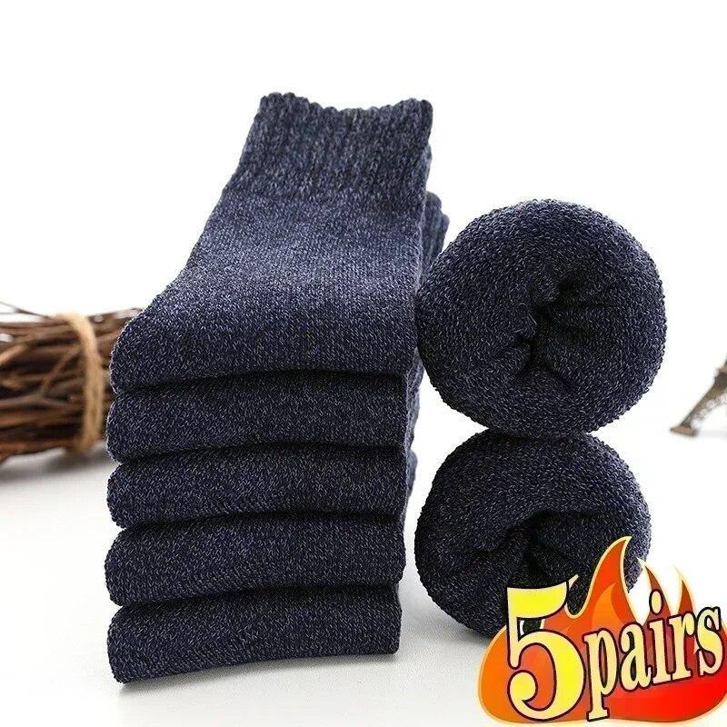 5Pairs Winter Men's Merino Wool Socks Super Thick Warm High Quality Harajuku Retro Snow Casual Antifreeze Cashmere Socks Men