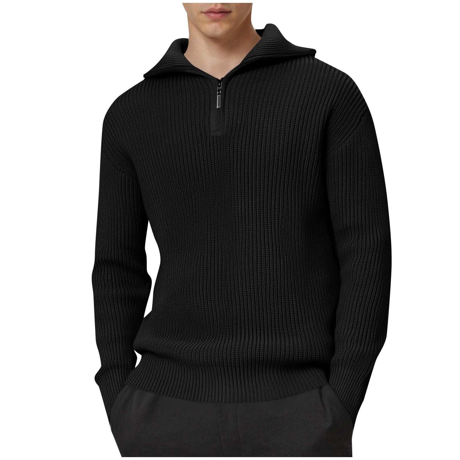 

Men s Zipper Lapel Turtleneck Sweaters Cozy Chunky Knitted Long Sleeve Fall Winter Pullovers Jumper Tops L чорний