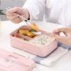 Microwave Lunch Box with Spoon Chopsticks Wheat Straw Dinnerware Food Storage Container Children Kids School Office Bento Box
