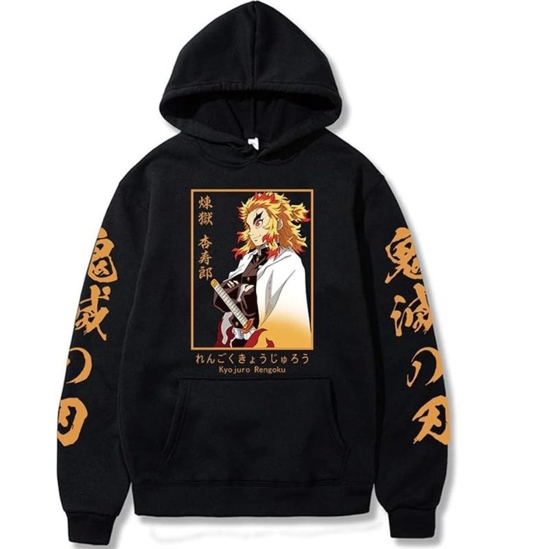 Rengoku Kyoujurou Hoodie Sweatshirt Cosplay Costume Sweater Pullover Hooded Men Anime Black Pullover