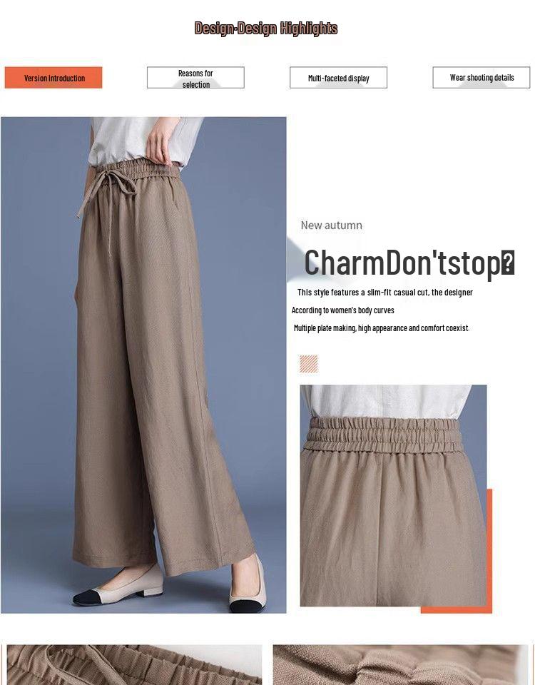 Ice Silk Cotton Linen High-Waist Wide-Leg Cropped Pants - Casual Loose Summer Style for Women