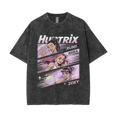 Gewaschenes Vintage Kpop Dämonenjäger T-Shirt Rumi Mira Zoey Saja Boys Derpy Tiger T-Shirt Herren Damen Oversize T-Shirt