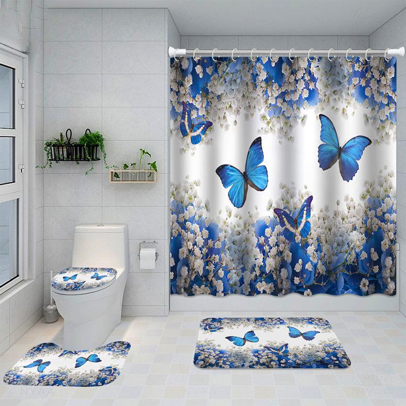 Exquisite Digital Printing Shower Curtain Four-Piece Fashion Shower Curtain Creative Personality Butterfly Series Shower Curtain