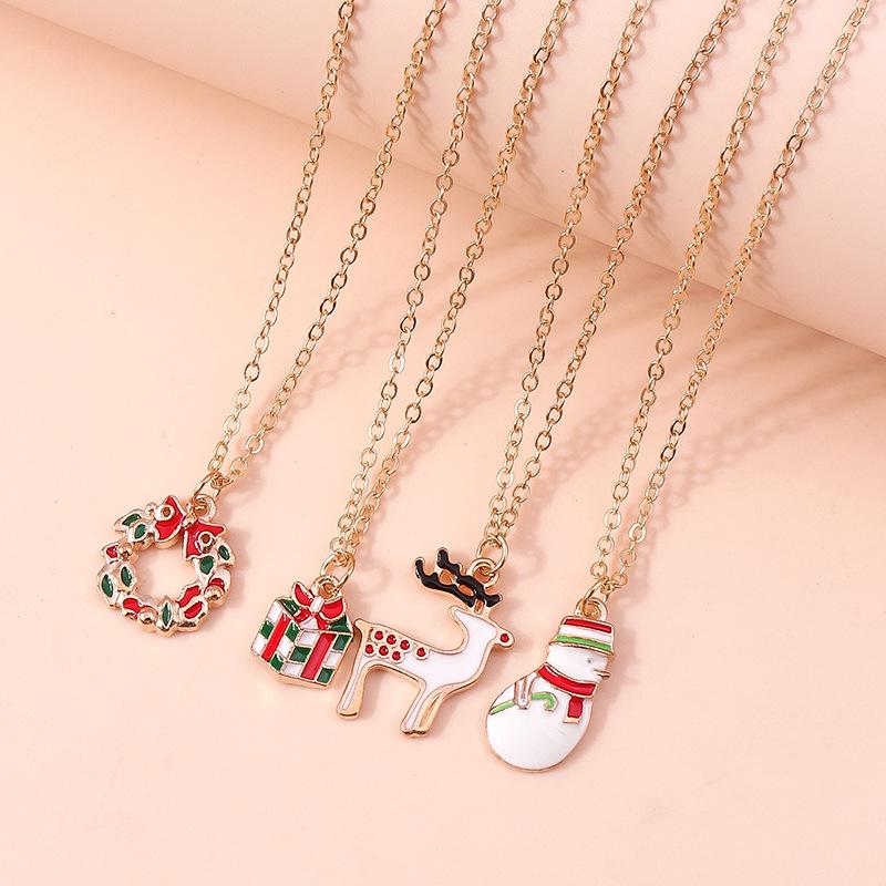 European & American Christmas Necklace Set: Reindeer, Cane, Santa Claus & Tree Pendants