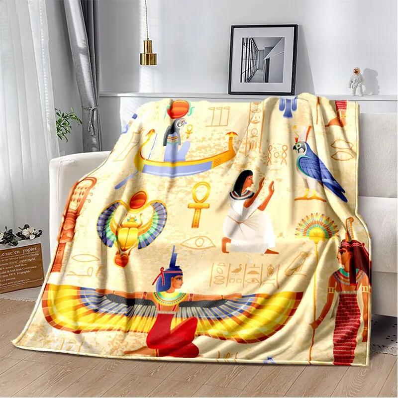 Ancient Egyptian Symbols Digital-printed Polyester Bedroom Velvet Flannel Cover Blanket Fleece Soft Sofa Cover Blankets for Beds